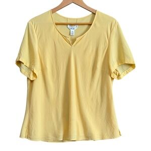 TALBOTS SZ 18 100% Silk Top Butter Yellow Short Sleeve Blouse Career Office Chic